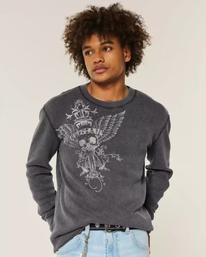 Skull Graphic Thermal Crew -paita Skull Graphic Thermal Crew -paita