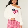 Slouchy Off-the-Shoulder Flag Heart Graphic -villapaita Slouchy Off-the-Shoulder Flag Heart Graphic -villapaita