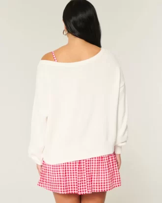 Slouchy Off-the-Shoulder Flag Heart Graphic -villapaita