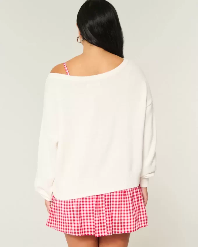 Slouchy Off-the-Shoulder Flag Heart Graphic -villapaita Slouchy Off-the-Shoulder Flag Heart Graphic -villapaita