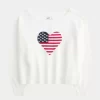 Slouchy Off-the-Shoulder Flag Heart Graphic -villapaita Slouchy Off-the-Shoulder Flag Heart Graphic -villapaita