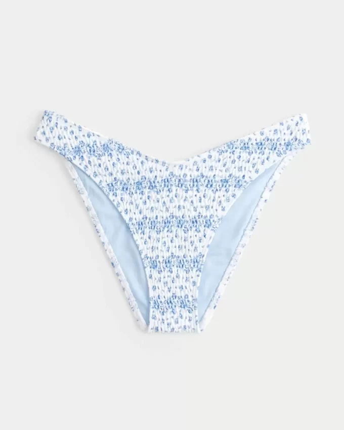 Smocked High-Leg Cheeky Bikini Bottom