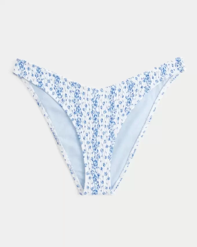 Smocked High-Leg Cheeky Bikini Bottom