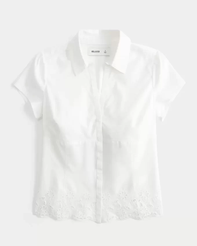 Stretch Poplin Brodeerattu lyhythihainen paita
