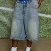 Taz Graphic Medium Wash Super Baggy Denim shortsit Taz Graphic Medium Wash Super Baggy Denim shortsit