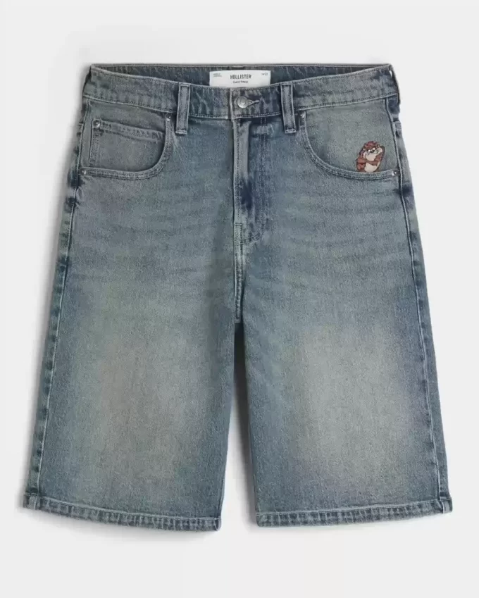Taz Graphic Medium Wash Super Baggy Denim shortsit Taz Graphic Medium Wash Super Baggy Denim shortsit