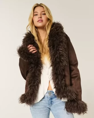 Tekoturkisvuorattu Faux Shearling -takki