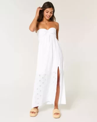 Twist Bust Eyelet Olkaimeton Midi-mekko