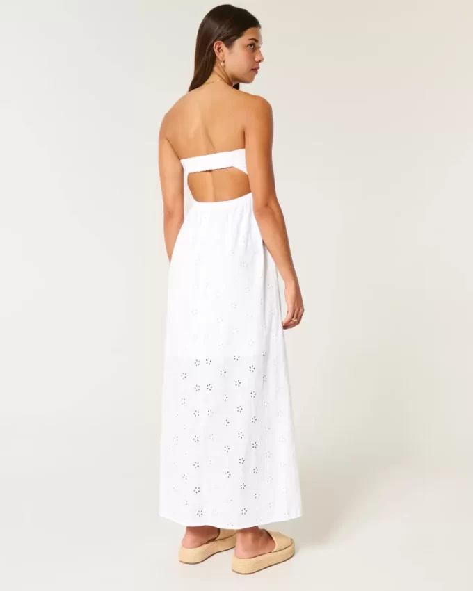 Twist Bust Eyelet Olkaimeton Midi-mekko