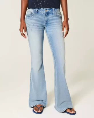 Ultra Low Rise Distressed Light Wash Sequin Flare Farkut