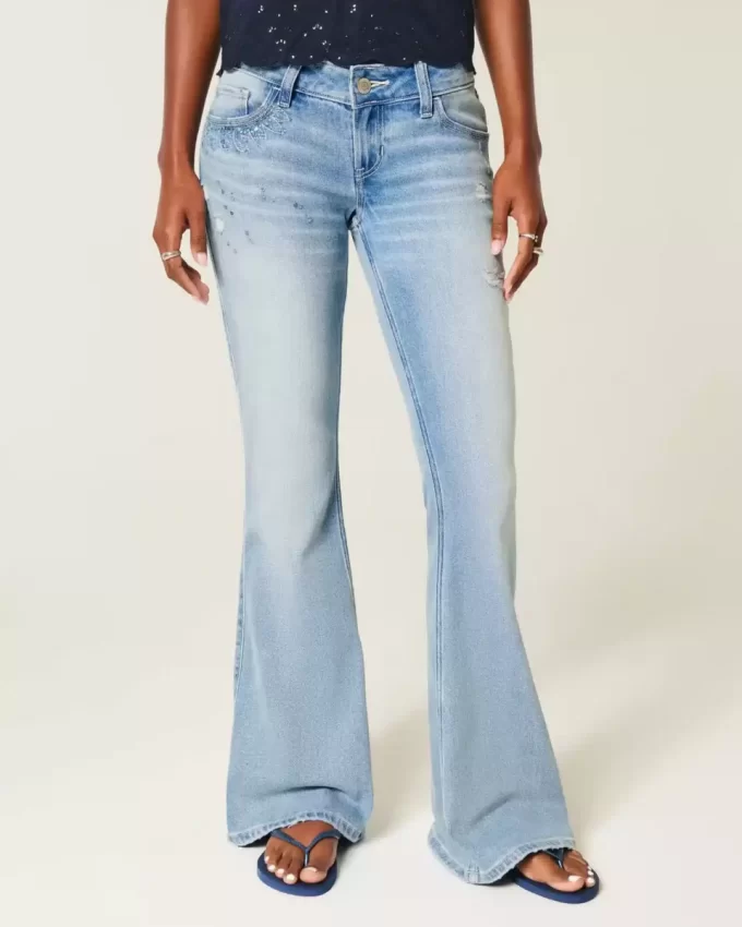 Ultra Low Rise Distressed Light Wash Sequin Flare Farkut Ultra Low Rise Distressed Light Wash Sequin Flare Farkut