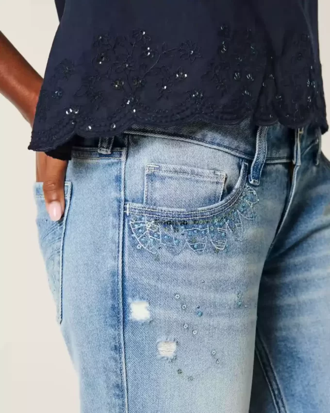 Ultra Low Rise Distressed Light Wash Sequin Flare Farkut Ultra Low Rise Distressed Light Wash Sequin Flare Farkut