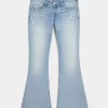 Ultra Low Rise Distressed Light Wash Sequin Flare Farkut Ultra Low Rise Distressed Light Wash Sequin Flare Farkut