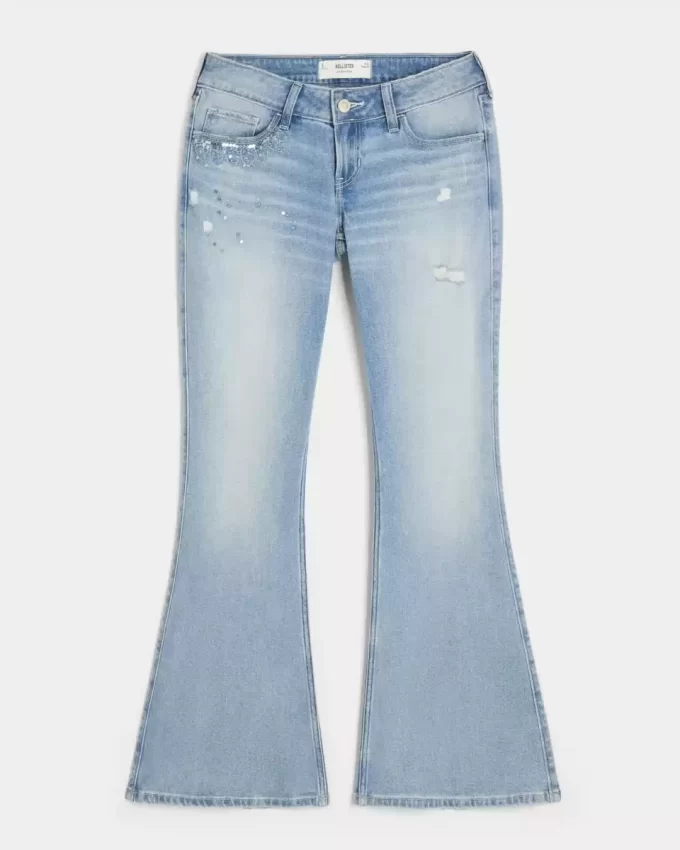 Ultra Low Rise Distressed Light Wash Sequin Flare Farkut Ultra Low Rise Distressed Light Wash Sequin Flare Farkut