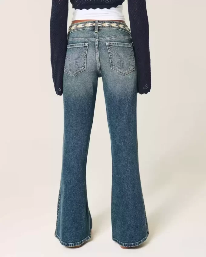 Ultra Low-Rise Medium Wash brodeeratut flare farkut
