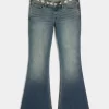 Ultra Low-Rise Medium Wash brodeeratut flare farkut