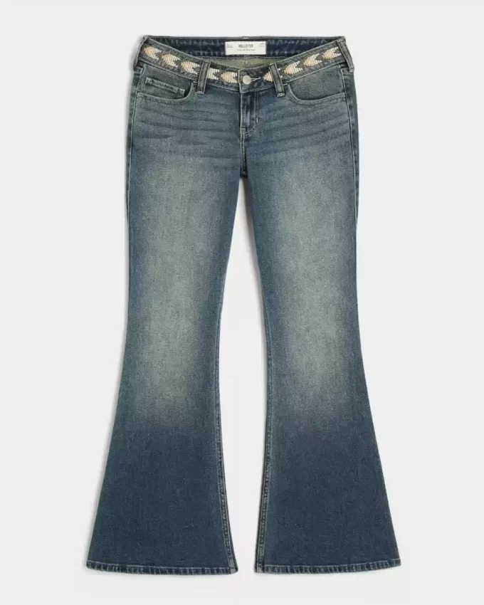 Ultra Low-Rise Medium Wash brodeeratut flare farkut