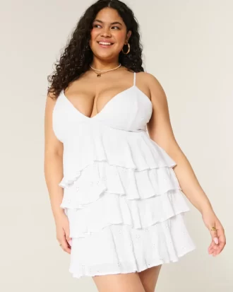 V-kaula-aukkoinen röyhelö Babydoll-minimekko V-kaula-aukkoinen röyhelö Babydoll-minimekko