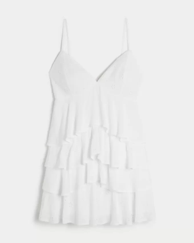 V-kaula-aukkoinen röyhelö Babydoll-minimekko V-kaula-aukkoinen röyhelö Babydoll-minimekko