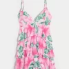 V-kaula-aukkoinen röyhelöinen Babydoll-minimekko V-kaula-aukkoinen röyhelöinen Babydoll-minimekko