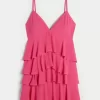 V-kaula-aukkoinen röyhelöinen Babydoll-minimekko V-kaula-aukkoinen röyhelöinen Babydoll-minimekko