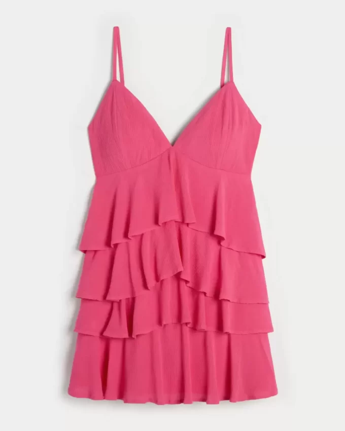 V-kaula-aukkoinen röyhelöinen Babydoll-minimekko V-kaula-aukkoinen röyhelöinen Babydoll-minimekko