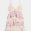V-kaula-aukkoinen röyhelöinen Babydoll-minimekko V-kaula-aukkoinen röyhelöinen Babydoll-minimekko
