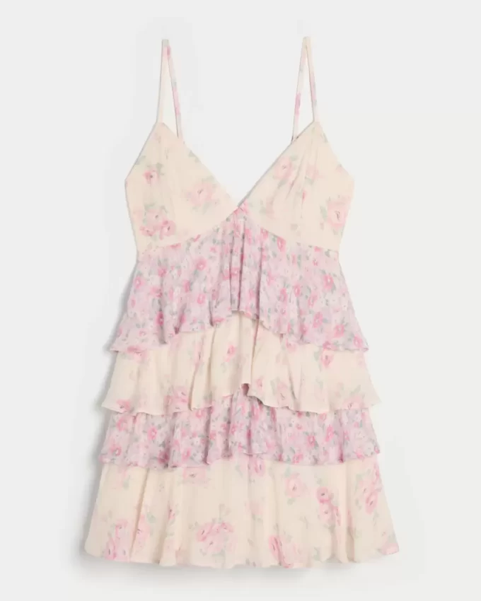 V-kaula-aukkoinen röyhelöinen Babydoll-minimekko V-kaula-aukkoinen röyhelöinen Babydoll-minimekko