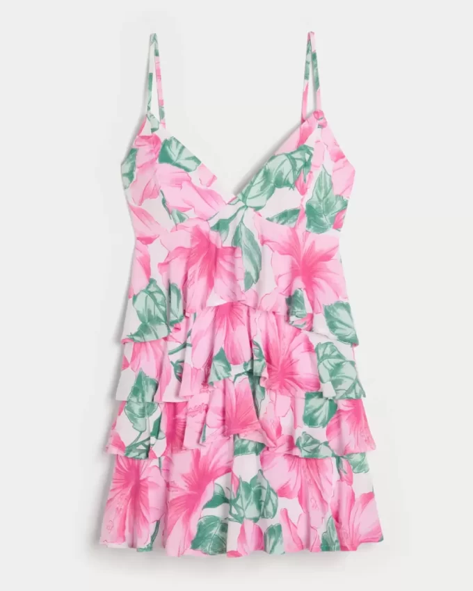 V-kaula-aukkoinen röyhelöinen Babydoll-minimekko V-kaula-aukkoinen röyhelöinen Babydoll-minimekko