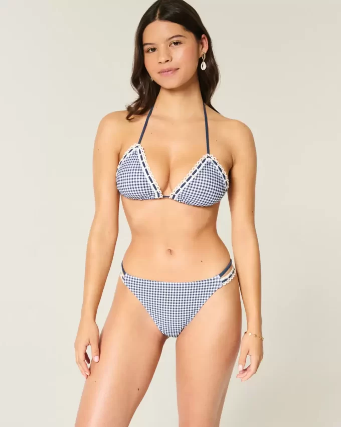Virkatutyylinen verhoilu, kaksinkertainen hihna, röyhkeä bikinipohja Virkatutyylinen verhoilu, kaksinkertainen hihna, röyhkeä bikinipohja