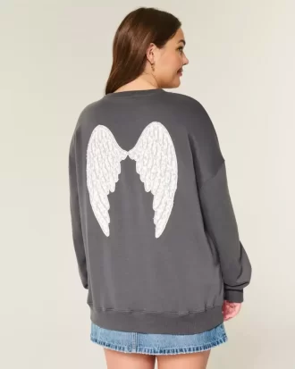 Ylisuuri Angel Wings Graphic Crew -huppari