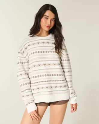 Ylisuuri Heart Pattern Crew -villapaita Ylisuuri Heart Pattern Crew -villapaita