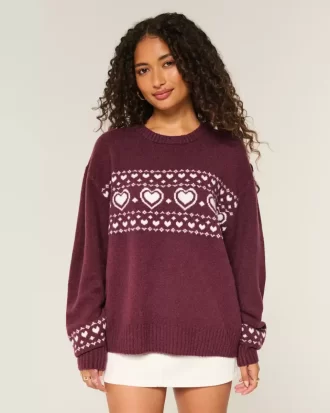 Ylisuuri Heart Pattern Crew -villapaita Ylisuuri Heart Pattern Crew -villapaita