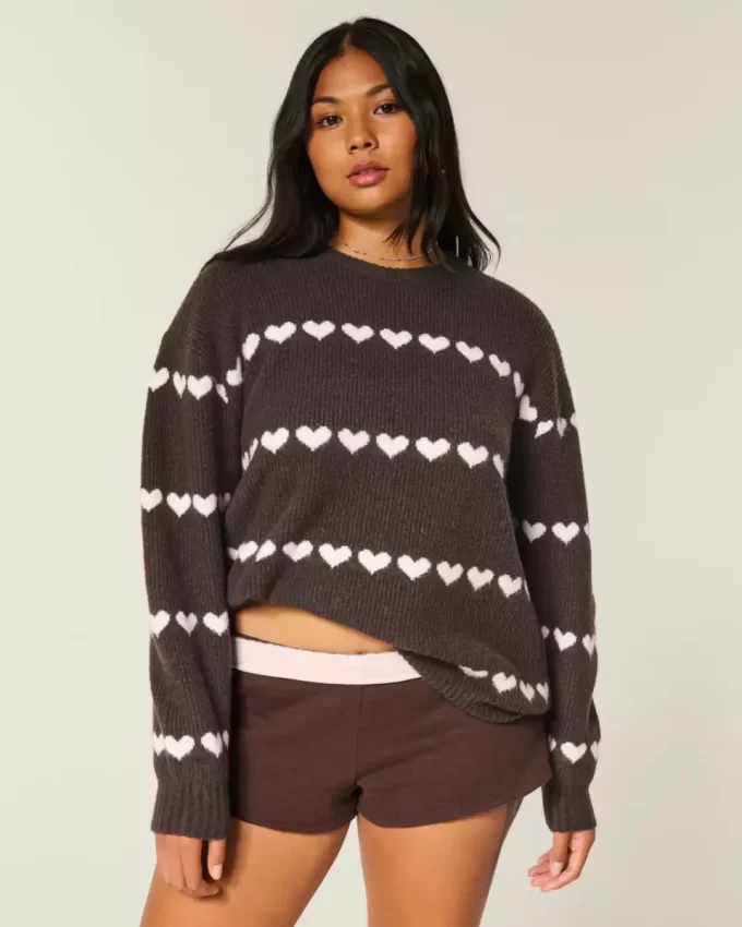 Ylisuuri Heart Pattern Crew -villapaita Ylisuuri Heart Pattern Crew -villapaita