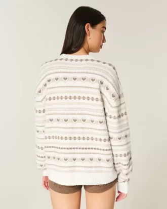 Ylisuuri Heart Pattern Crew -villapaita Ylisuuri Heart Pattern Crew -villapaita