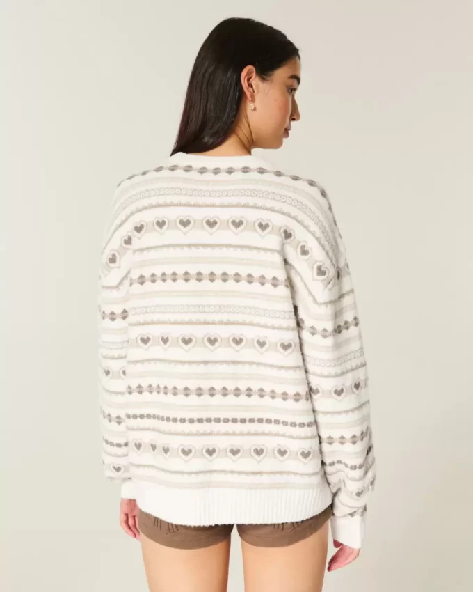 Ylisuuri Heart Pattern Crew -villapaita Ylisuuri Heart Pattern Crew -villapaita
