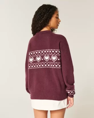 Ylisuuri Heart Pattern Crew -villapaita Ylisuuri Heart Pattern Crew -villapaita