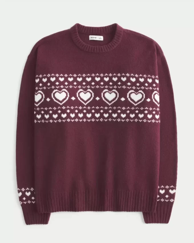 Ylisuuri Heart Pattern Crew -villapaita