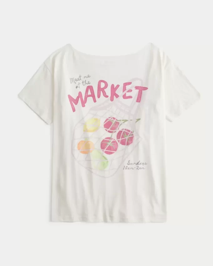 Ylisuuri Off-the-Shoulder Farmers Market -grafiikkapaita Ylisuuri Off-the-Shoulder Farmers Market -grafiikkapaita
