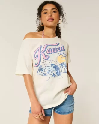 Ylisuuri Off-the-Shoulder Kauai Graphic T-paita