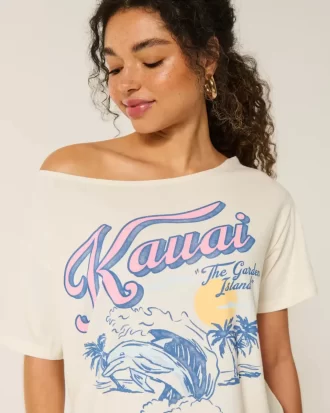 Ylisuuri Off-the-Shoulder Kauai Graphic T-paita