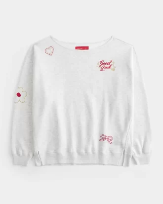 Ylisuuri off-the-shoulder Lunar New Year Graafinen collegepaita