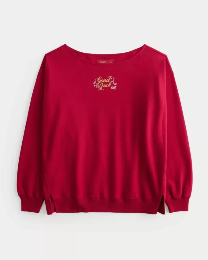 Ylisuuri off-the-shoulder Lunar New Year Graafinen collegepaita