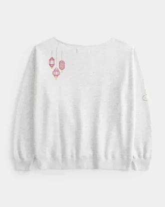 Ylisuuri off-the-shoulder Lunar New Year Graafinen collegepaita
