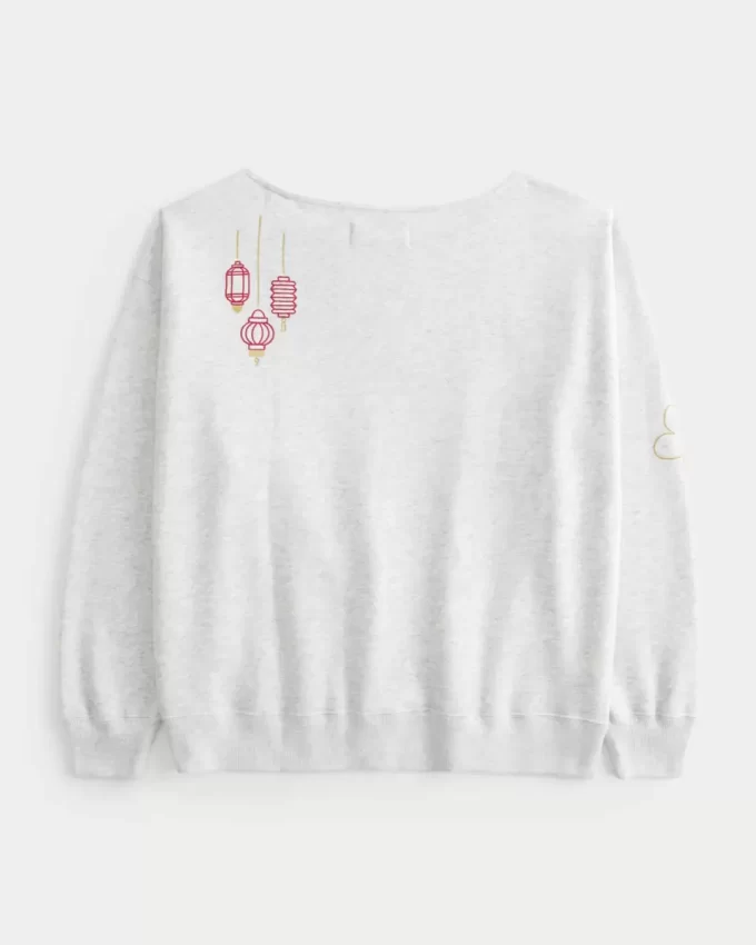 Ylisuuri off-the-shoulder Lunar New Year Graafinen collegepaita Ylisuuri off-the-shoulder Lunar New Year Graafinen collegepaita