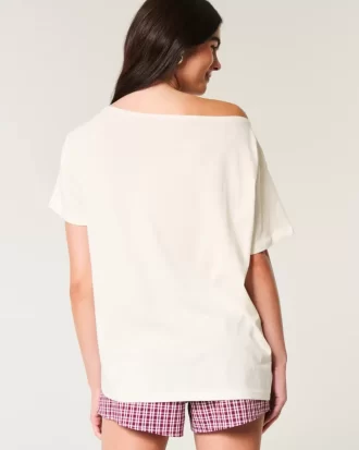 Ylisuuri off-the-shoulder Snoopy Graphic T-paita