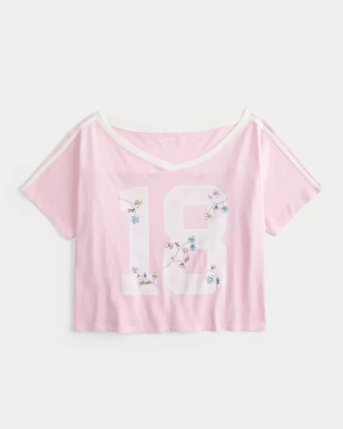 Ylisuuri off-the-shoulder Varsity -kukkagrafiikkapaita Ylisuuri off-the-shoulder Varsity -kukkagrafiikkapaita