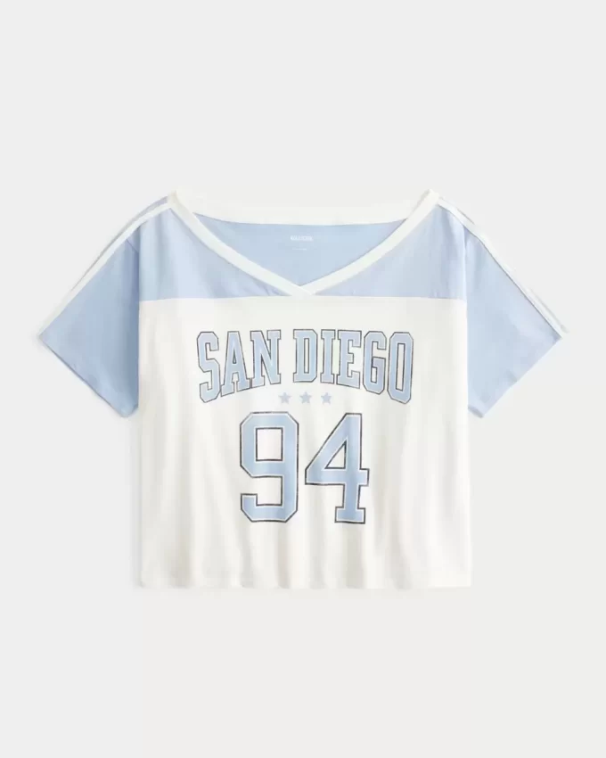 Ylisuuri off-the-shoulder Varsity San Diego Graphic T-paita