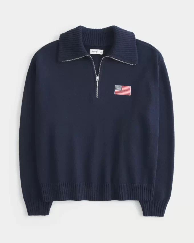 Ylisuuri puolivetoketjullinen American Flag graafinen villapaita