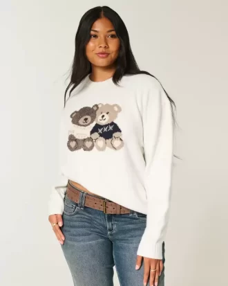 Ylisuuri Teddy Bear Graphic Crew -villapaita Ylisuuri Teddy Bear Graphic Crew -villapaita